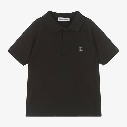 Calvin Klein-Boys Black Cotton Polo Shirt | Childrensalon