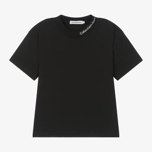 Calvin Klein-Boys Black Cotton Relaxed Fit T-Shirt | Childrensalon