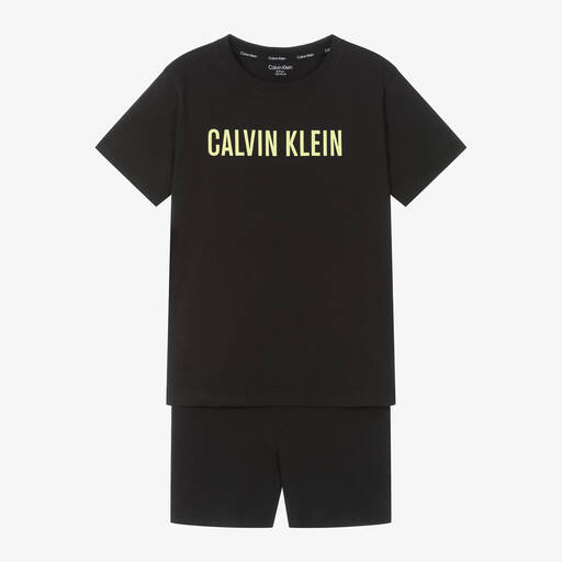 Calvin Klein-Boys Black Cotton Short Pyjamas | Childrensalon