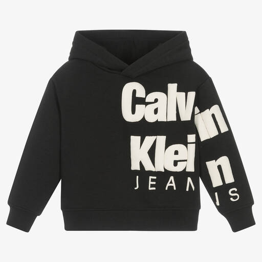Calvin Klein-Boys Black Hooded Sweatshirt | Childrensalon