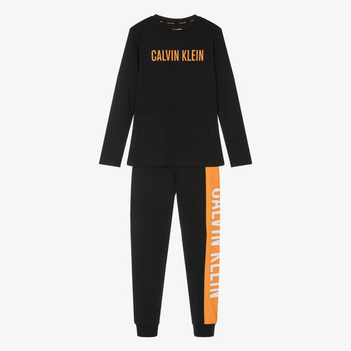 Calvin Klein-Pyjama noir et orange en coton | Childrensalon