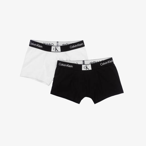 Calvin Klein-Boys Black & White Cotton Boxer Shorts (2 Pack) | Childrensalon