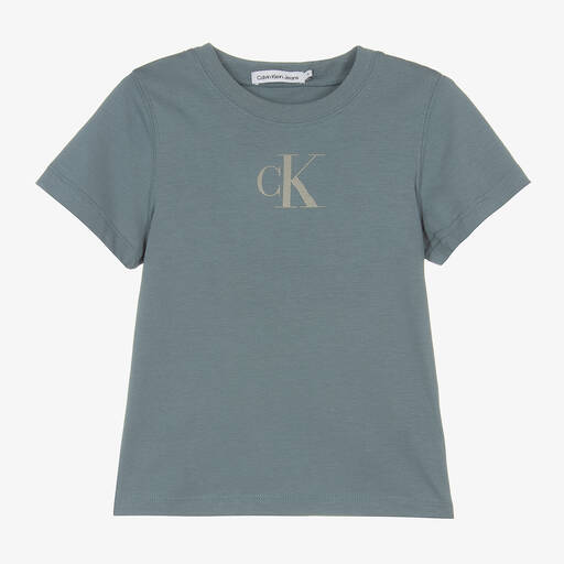 Calvin Klein-Boys Blue Monogram Cotton T-Shirt | Childrensalon