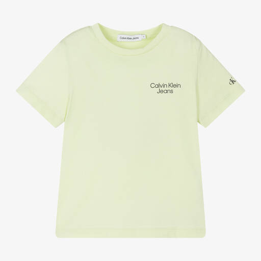 Calvin Klein-Boys Green Cotton T-Shirt | Childrensalon