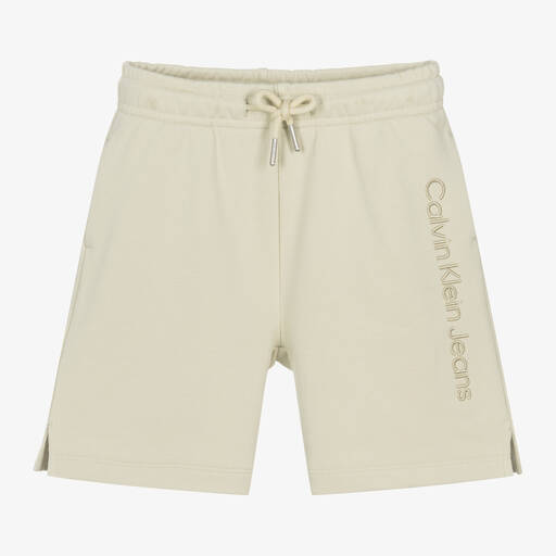 Calvin Klein-Boys Green Embroidered Cotton Shorts | Childrensalon