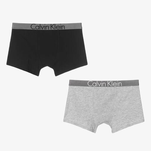 Calvin Klein-Boys Grey & Black Cotton Boxers (2 Pack) | Childrensalon
