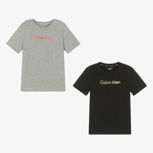 Calvin Klein-Boys Grey & Black Cotton T-Shirts (2 Pack) | Childrensalon