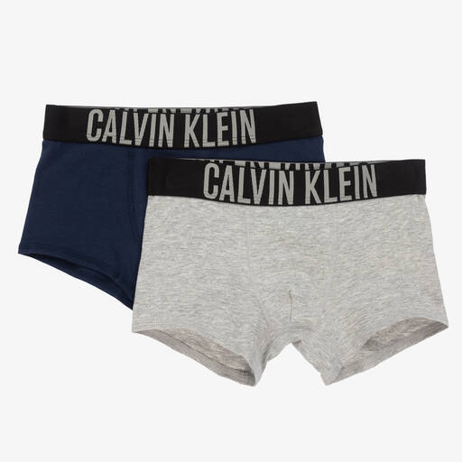 Calvin Klein-Boys Grey & Blue Cotton Boxers (2 Pack) | Childrensalon