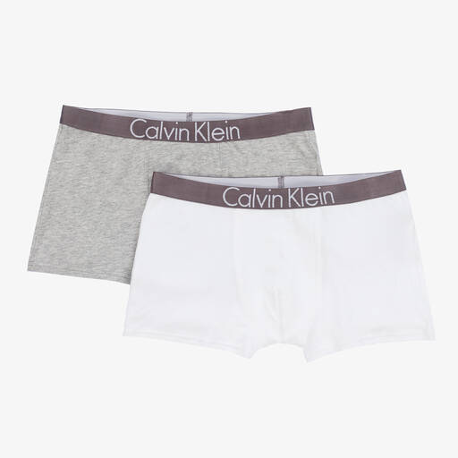 Calvin Klein-Boys Grey & White Cotton Boxers (2 Pack) | Childrensalon