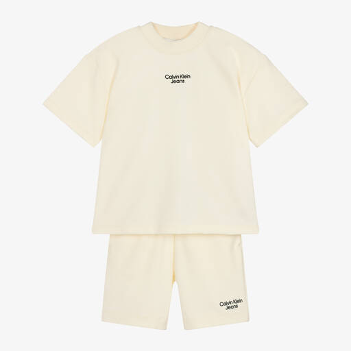 Calvin Klein-Boys Ivory Cotton Shorts Set | Childrensalon