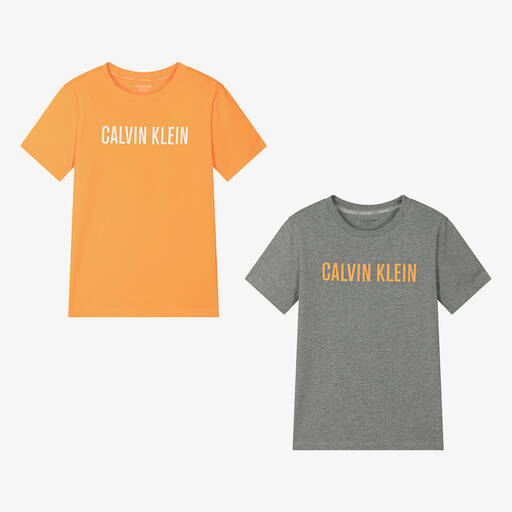 Calvin Klein-تيشيرت قطن لون برتقالي ورمادي للأولاد (عدد 2) | Childrensalon