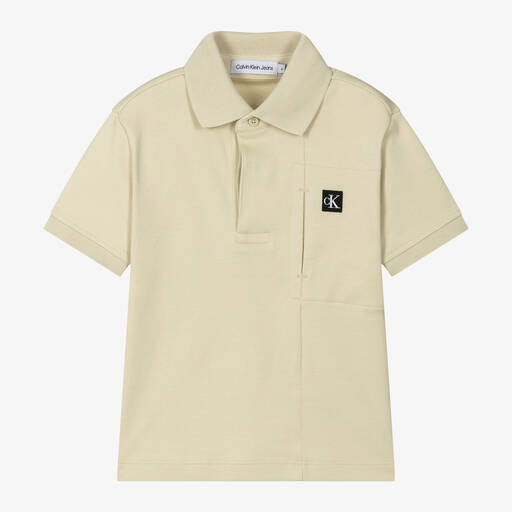 Calvin Klein-Boys Pale Green Cotton Polo Shirt | Childrensalon