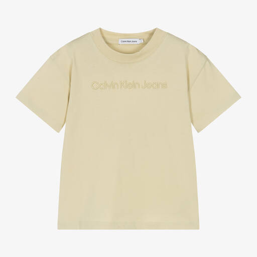 Calvin Klein-Boys Pale Green Cotton T-Shirt | Childrensalon
