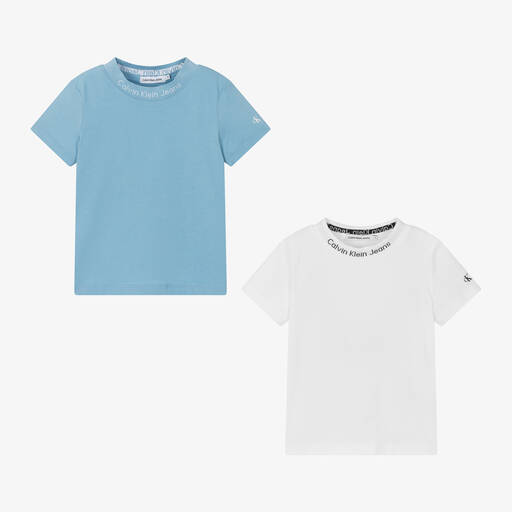 Calvin Klein-Boys White & Blue T-Shirts (2 Pack) | Childrensalon
