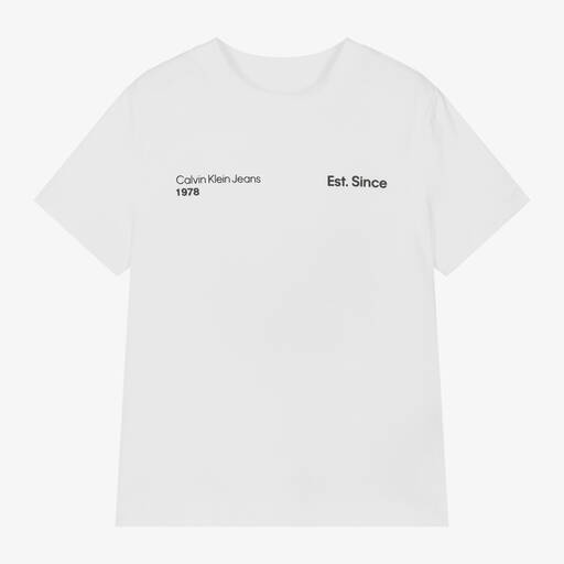 Calvin Klein-Boys White Cotton Graphic T-Shirt | Childrensalon