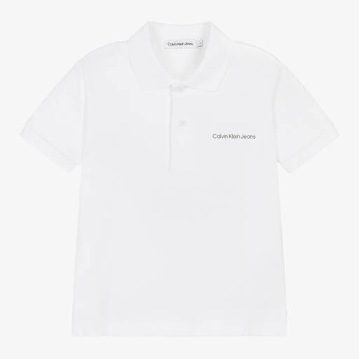 Calvin Klein-Boys White Cotton Piqué Polo Shirt | Childrensalon