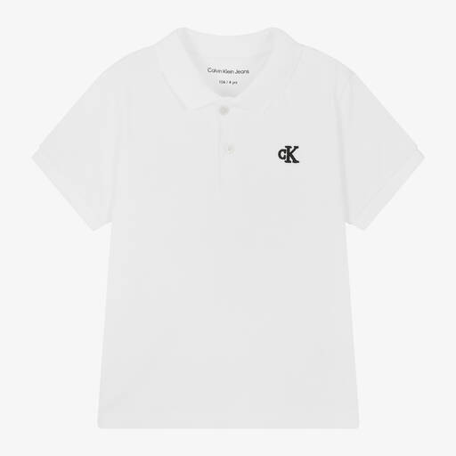 Calvin Klein-Boys White Cotton Polo Shirt | Childrensalon