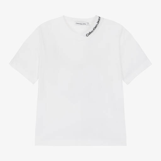 Calvin Klein-Boys White Cotton Relaxed Fit T-Shirt | Childrensalon