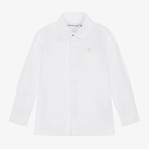 Calvin Klein- قميص قطن لون أبيض للأولاد | Childrensalon