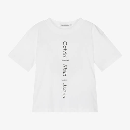 Calvin Klein-Boys White Cotton T-Shirt | Childrensalon