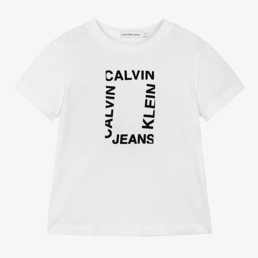 Calvin Klein-Boys White Cotton T-Shirt | Childrensalon