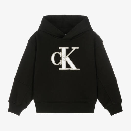 Calvin Klein-Girls Black Cotton Monogram Hoodie | Childrensalon