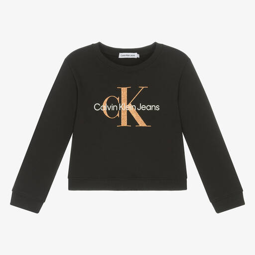 Calvin Klein-سويتشيرت بطبعة مونوغرام قطن لون أسود للبنات | Childrensalon