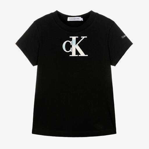 Calvin Klein-Girls Black Cotton T-Shirt | Childrensalon
