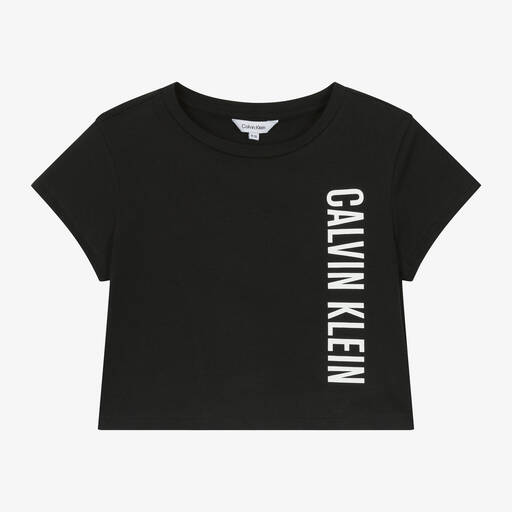 Calvin Klein-Girls Black Cotton T-Shirt | Childrensalon