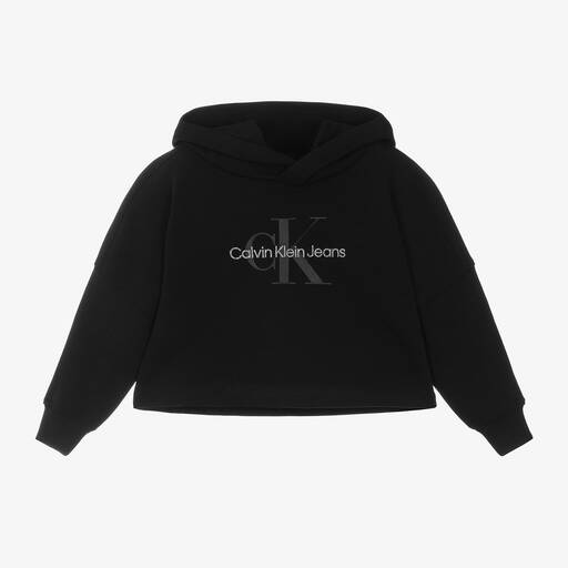 Calvin Klein-Girls Black Cropped Hoodie | Childrensalon