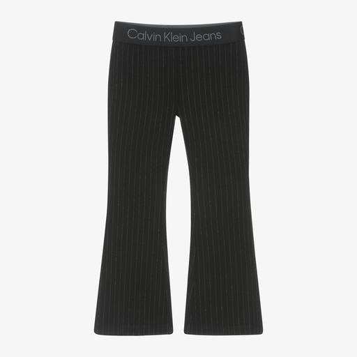 Calvin Klein-Girls Black Flared Pinstripe Trousers | Childrensalon