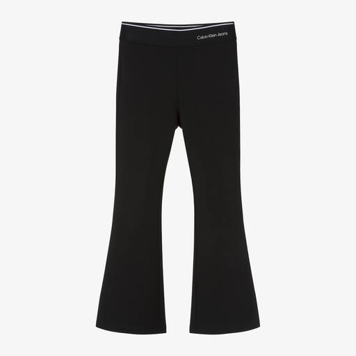 Calvin Klein-Girls Black Flared Viscose Trousers | Childrensalon