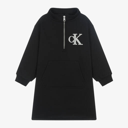 Calvin Klein-Girls Black Half Zip Sweatshirt Dress | Childrensalon