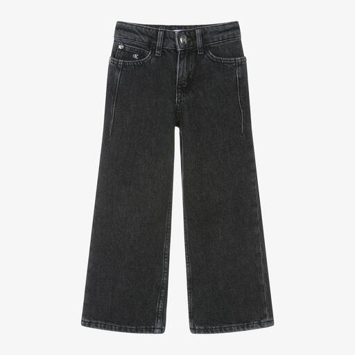 Calvin Klein-جينز بأرجل واسعة قطن دنيم لون أسود للبنات | Childrensalon