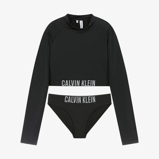 Calvin Klein-Girls Black Logo Tape Tankini  | Childrensalon