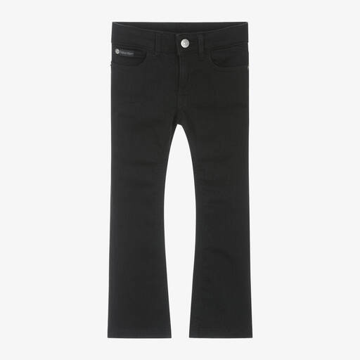 Calvin Klein-Girls Black Mid-Rise Flared Denim Jeans | Childrensalon