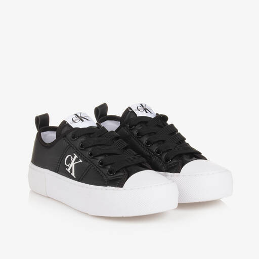 Calvin Klein-Girls Black Padded Lace-Up Trainers | Childrensalon