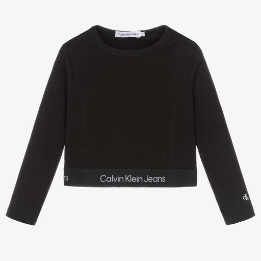 Calvin Klein-Girls Black Ribbed Jersey Top | Childrensalon