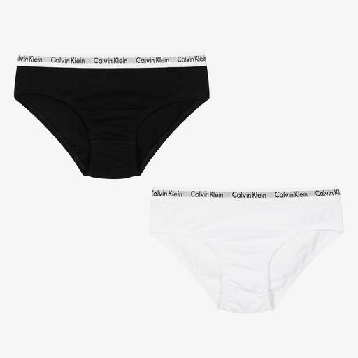 Calvin Klein-Girls Black & White Cotton Knickers (2 Pack) | Childrensalon