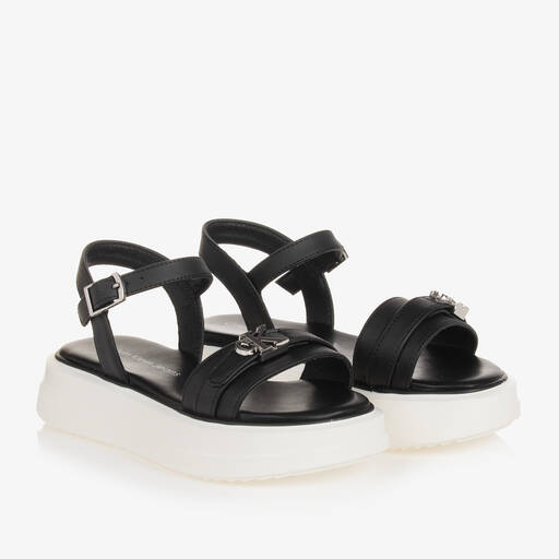 Calvin Klein-Girls Black & White Flatform Sandals | Childrensalon