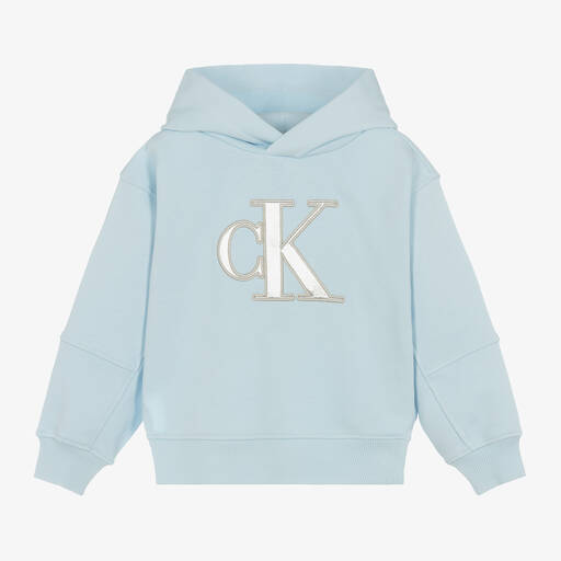 Calvin Klein-Girls Blue Cotton Monogram Hoodie | Childrensalon