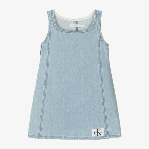 Calvin Klein-Girls Blue Denim Shimmer Dress | Childrensalon