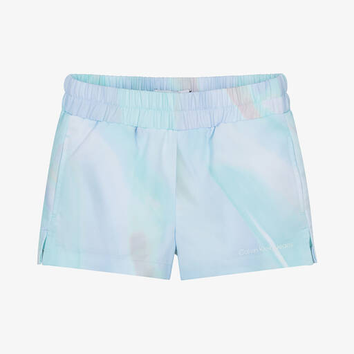 Calvin Klein-Girls Blue Printed Shorts | Childrensalon