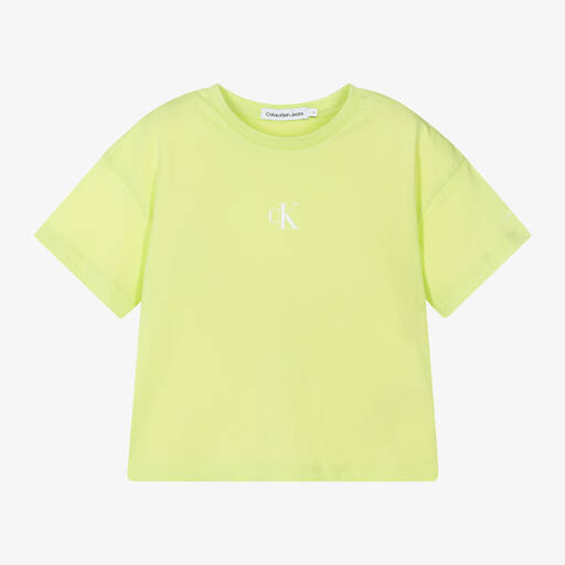 Calvin Klein-Girls Green Cotton T-Shirt | Childrensalon