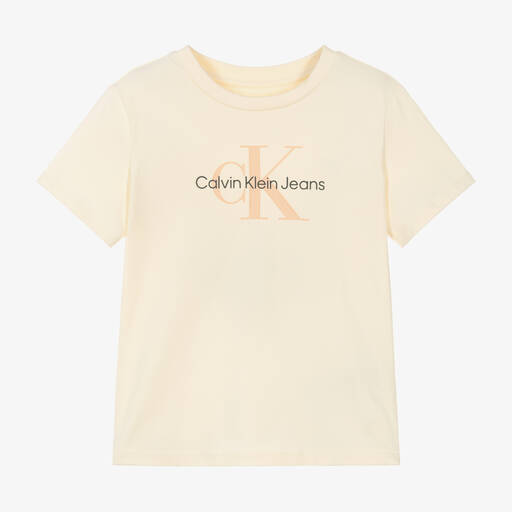 Calvin Klein- تيشيرت CK قطن لون عاجي للبنات | Childrensalon