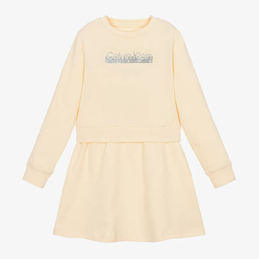 Calvin Klein-Girls Ivory Cotton Sweatshirt Dress | Childrensalon