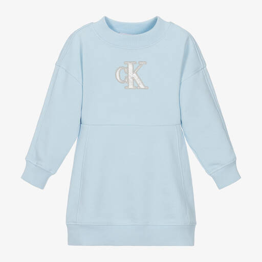 Calvin Klein-Girls Pale Blue Sweatshirt Dress | Childrensalon