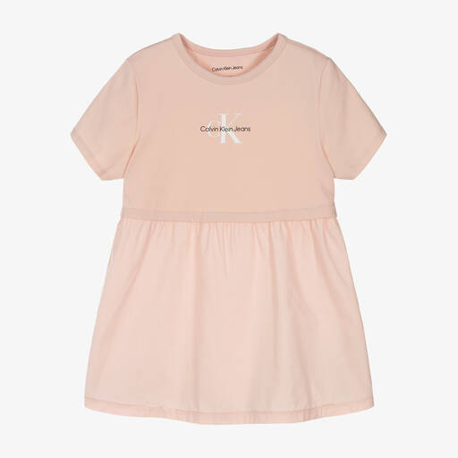 Calvin Klein-Girls Pale Pink Cotton Dress | Childrensalon