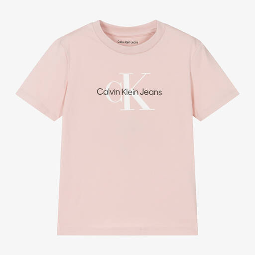 Calvin Klein-Girls Pale Pink Cotton T-Shirt | Childrensalon