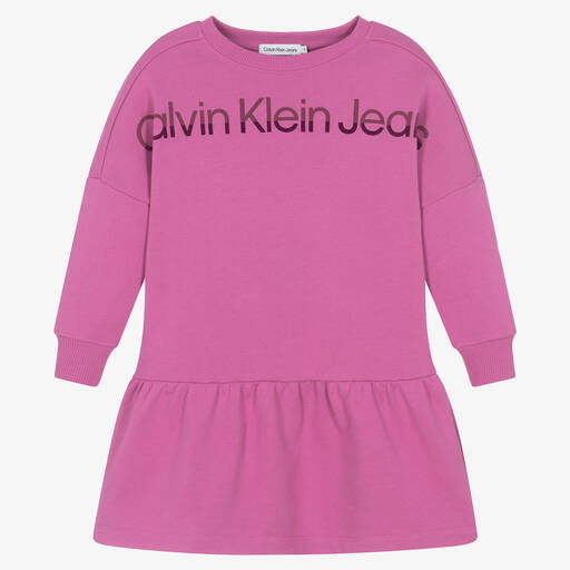 Calvin Klein-Girls Pink Cotton Frilled Dress | Childrensalon